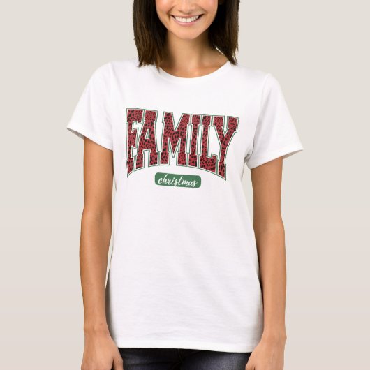Familie Kerstmis Luipaard Print  T-shirt (Voorkant)