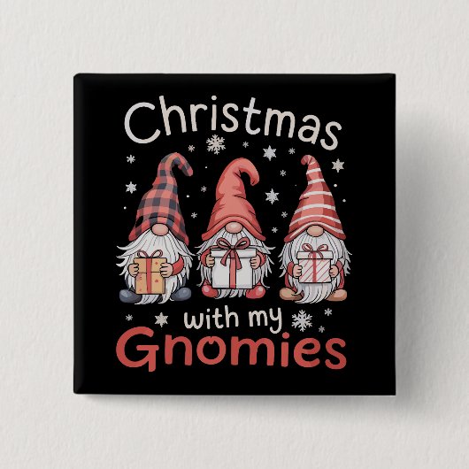 Familie Kerstmis met mijn Gnomies Buffalo Plaid Vierkante Button 5,1 Cm (Voorkant)