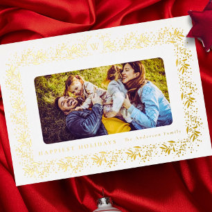 familie KERSTMIS monogram goud Botanicals Frame Folie Feestdagenkaart