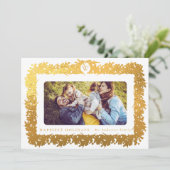 familie KERSTMIS monogram goud Botanicals Lijst Feestdagenkaart (Staand voorkant)
