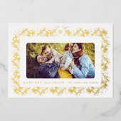 familie KERSTMIS monogram goud Botanicals Lijst Folie Feestdagenkaart (Voorkant)