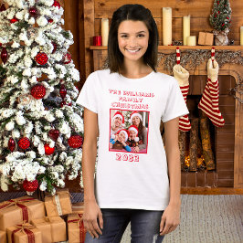 Familie Kerstmis naam en foto Moeder Wit T-shirt