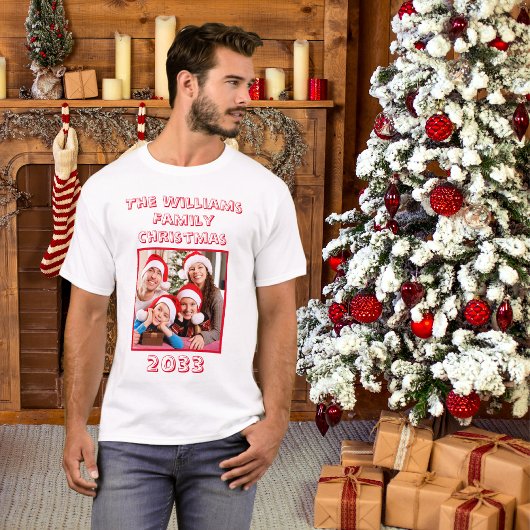 Familie Kerstmis naam en foto Pap White T-shirt