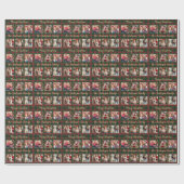 Familie Kerstmis Plaid Goud Custom 6 Fotocollage Cadeaupapier (Vlak)