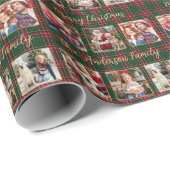Familie Kerstmis Plaid Goud Custom 6 Fotocollage Cadeaupapier (Rol Hoek)