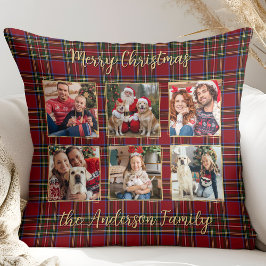 Familie Kerstmis Plaid Goud Custom 6 Fotocollage Kussen