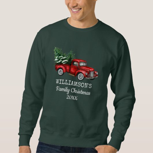 Familie Kerstmis  Red Truck Green Trui (Voorkant)