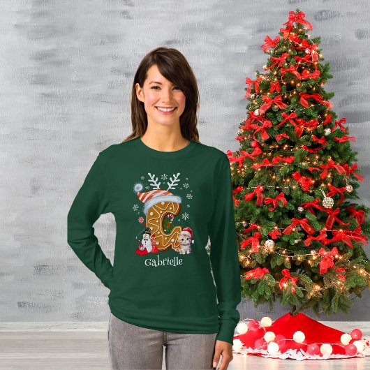 Familie Kerstmis Santa Gingerbread Monogram Vrouwe T-shirt
