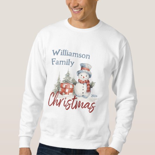 Familie Kerstmis Snowman Monogrammed Naam Trui (Voorkant)