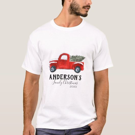 Familie Kerstmis T Shirt -  Red Truck (Voorkant)