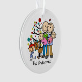 Familie Kerstmis Tweeling Meisjes, Jongen, Hond, M Ornament (voorkant)