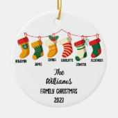 Familie Kerstmis van zes met 6 aangepaste namen Keramisch Ornament (Voorkant)