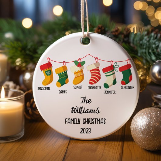 Familie Kerstmis van zes met 6 aangepaste namen Keramisch Ornament