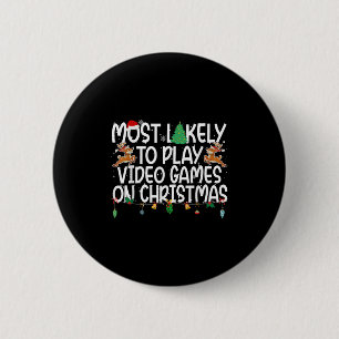 Familie Kerstmis Waarschijnlijk Videogames Te Spel Ronde Button 5,7 Cm