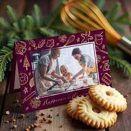 Familie kerstrecept Gold en Bourgogne Foto Feestdagen Kaart