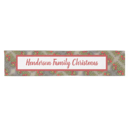 Familie Kerstrood en Groen Abstract Patroon Korte Tafelloper