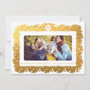 familie KERSTST monogram goud Botanicals Frame Feestdagenkaart