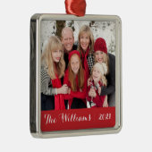 Familie kersttasje | Aangepaste foto en tekst Metalen Ornament (Rechts)