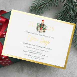 Familie Kerstvakantie Open Huis Feest Goud Folie Uitnodiging