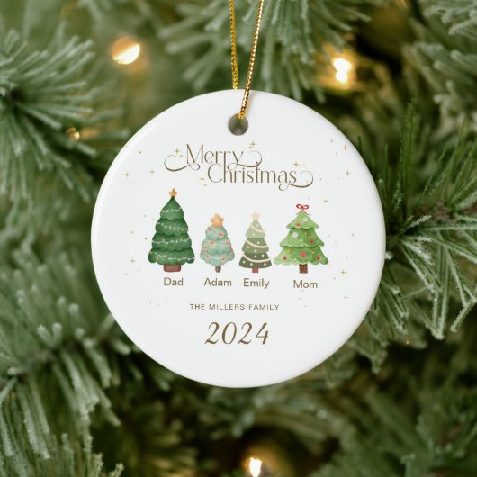 Familie Kerstversiering, Gepersonaliseerde Familie Keramisch Ornament (Boom)