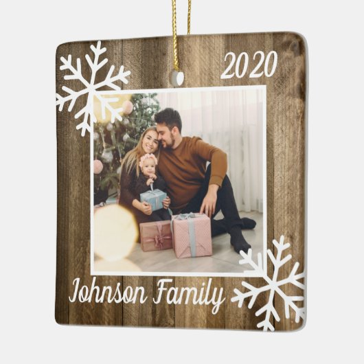 Familie kerstversiering met foto | Rustic Barnwood Keramisch Ornament (Links)