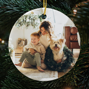 Familie Kerstversiering met Hond Keramisch Ornament