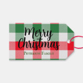 Familie kerstwit groen en rode buffels spelden cadeaulabel (Voorkant (Horizontaal))