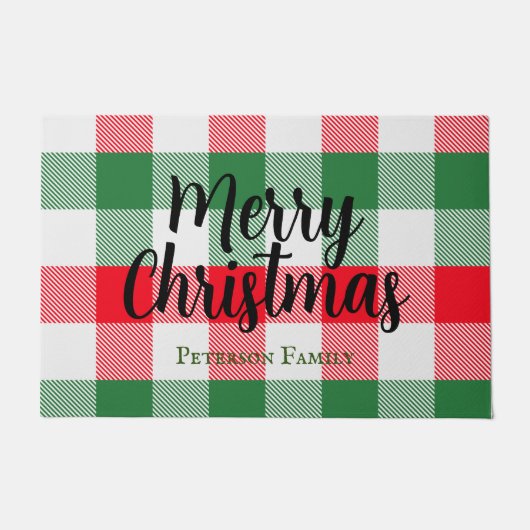 Familie kerstwit groen en rode buffels spelden deurmat (Voorkant)