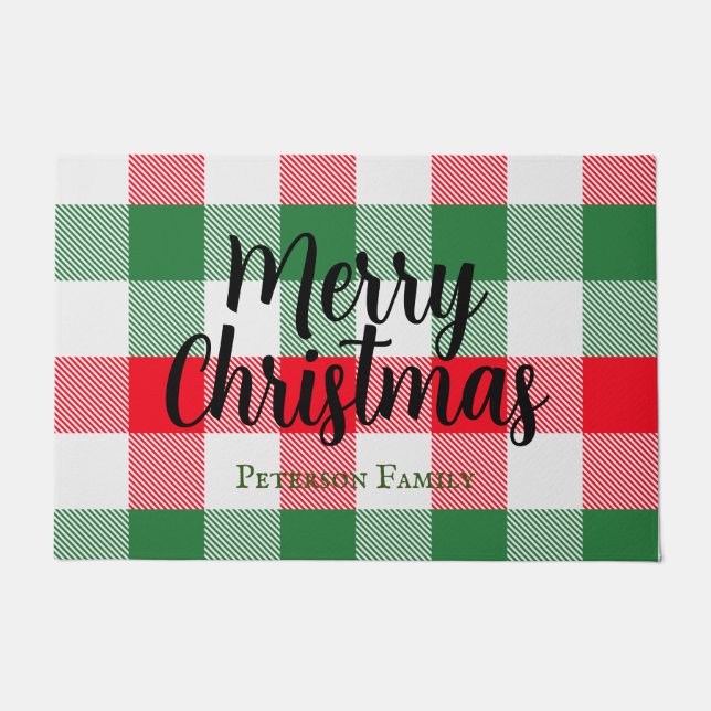 Familie kerstwit groen en rode buffels spelden deurmat (Voorkant)