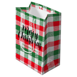Familie kerstwit groen en rode buffels spelden medium cadeauzakje