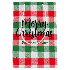 Familie kerstwit groen en rode buffels spelden medium cadeauzakje