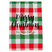 Familie kerstwit groen en rode buffels spelden medium cadeauzakje (Achterkant)