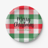 Familie kerstwit groen en rode buffels spelden papieren bordje (Voorkant)