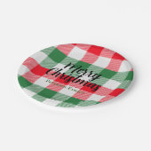 Familie kerstwit groen en rode buffels spelden papieren bordje (Gekanteld)