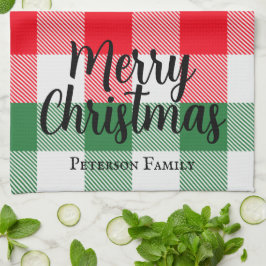 Familie kerstwit groen en rode buffels spelden theedoek