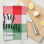 Familie kerstwit groen en rode buffels spelden theedoek (Quarter Fold)