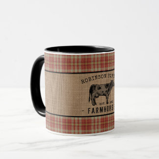 Familie Koe Rood Pset Burlap 2 Tone Mok