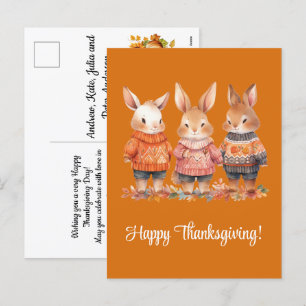 Familie Konijnen Prettig Thanksgiving Feestdagenkaart