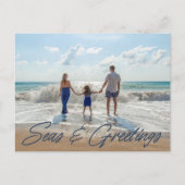 Familie Kust Strand Foto Kerstmis Feestdagenkaart (Voorkant)