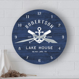 Familie Lake House Nautische Marine Blue Anchor Oa Ronde Klok