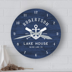 Familie Lake House Nautische Marine Blue Anchor Oa Ronde Klok