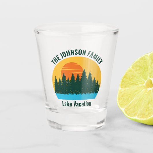 Familie Lake Trip Schattigee Gepersonaliseerd zons Shot Glas (Voorkant)