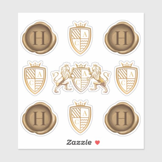 Familie Leeuw Crest Monogram Embleem & Gouden Wasz Sticker (Vel)
