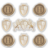 Familie Leeuw Crest Monogram Embleem & Gouden Wasz Sticker (Voorkant)