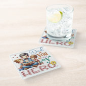 Familie lezen Tijd papa Je bent mijn held Glazen Onderzetter (Schuin)