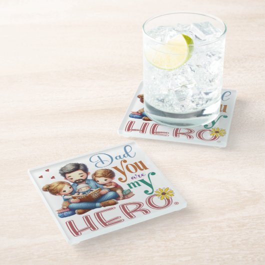 Familie lezen Tijd papa Je bent mijn held Glazen Onderzetter (Schuin)