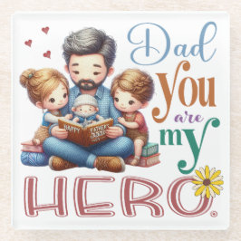 Familie lezen Tijd papa Je bent mijn held Glazen Onderzetter