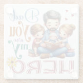 Familie lezen Tijd papa Je bent mijn held Glazen Onderzetter (Achterkant)