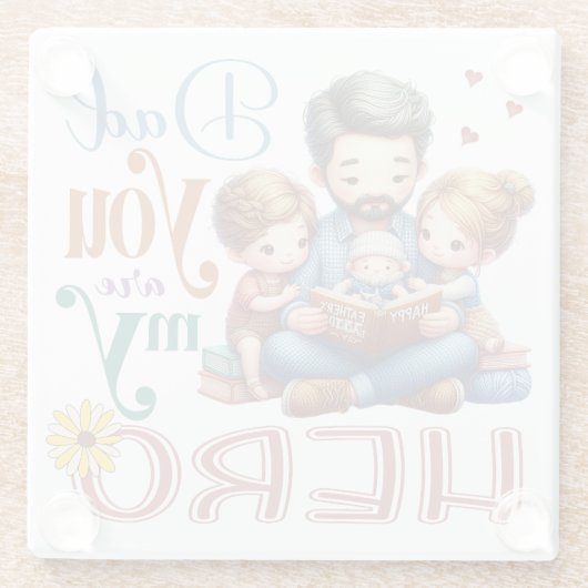 Familie lezen Tijd papa Je bent mijn held Glazen Onderzetter (Achterkant)