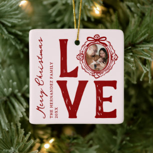 Familie Liefde Doodle Foto Kerstmis Keramisch Ornament